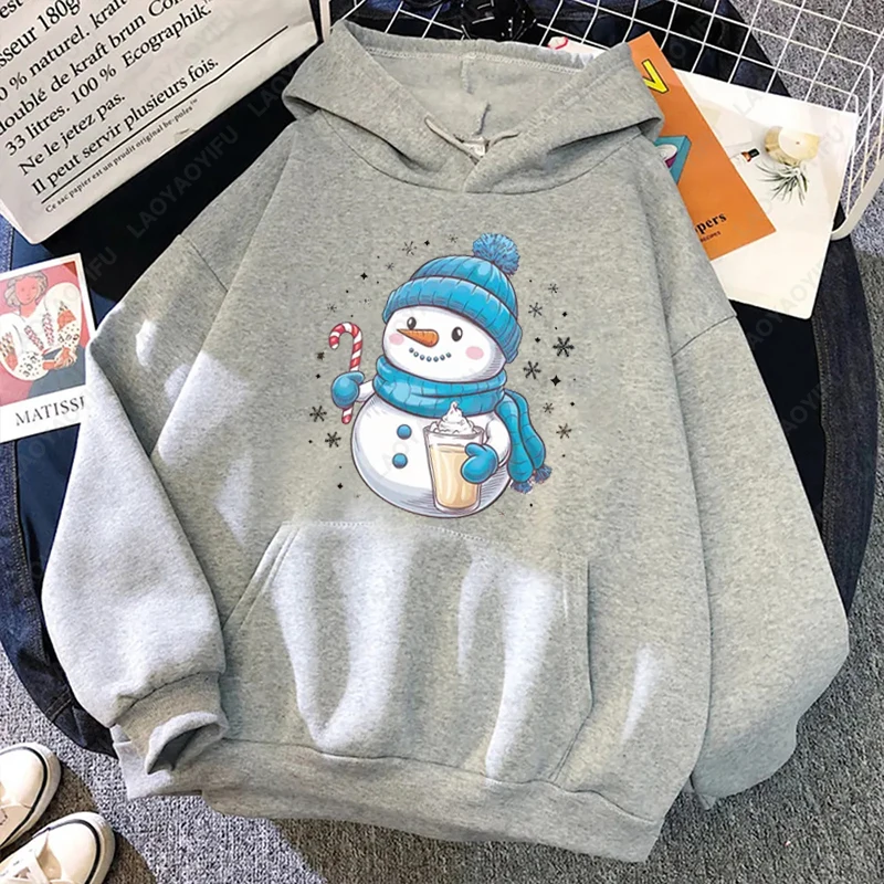 Christmas Snowman Cute Women Winter Sweatshirt Kawaii Cute Harajuku Keep Warm Pullover Snowflakes New Year Xmas Hoodie Clothing