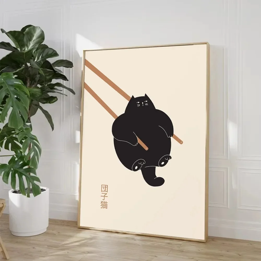 Japanese Kawaii Cat Dumpling Ramen Poster Canvas Painting Print Anime Kitchen Wall for Cat Lovers Trendy Home Decoration