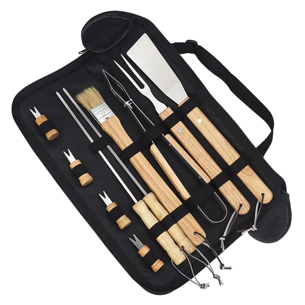 

1 set BBQ Tool Set Grill Accessories Tools Stainless Steel Wood Handle Portable Camping Cooking Utensils Outdoor Barbecue Kit