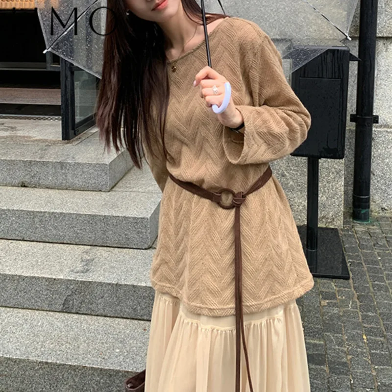 

LIMO Elegant Belted Knit Cardigan Women Long Sleeve Slimming Loose Fit Casual Chic Tunic Top 2025 Fashion Versatile Outfit