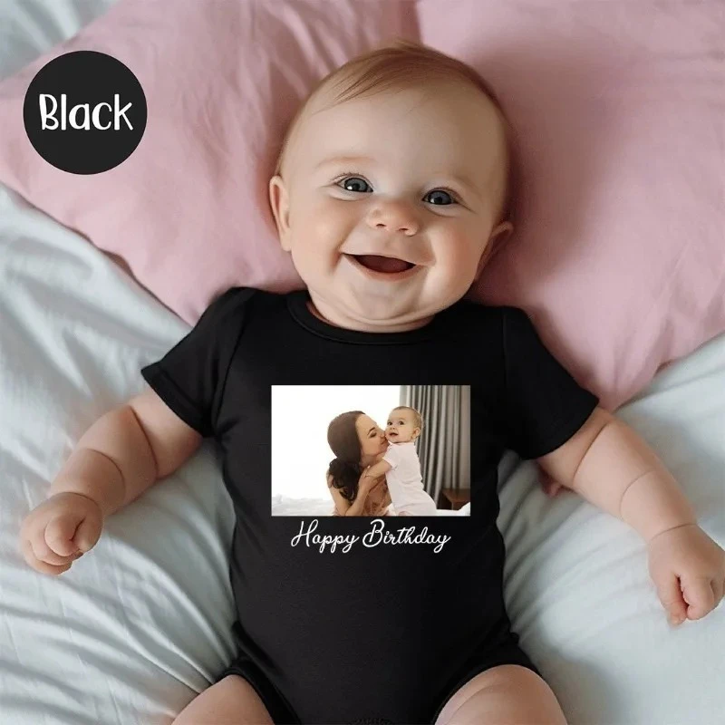 3pcs set Personalized Photo Baby Bodysuit, Custom Picture Onesie with Happy Birthday Print,  Romper  for Birthday Party Keepsake
