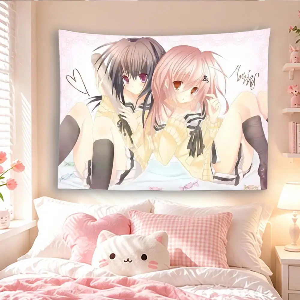 Vintage Twin Sailor Anime Girls Wandteppich Pastellfarbenes, zartrosa Wandbehang Schlafzimmerdekoration – Detail 5