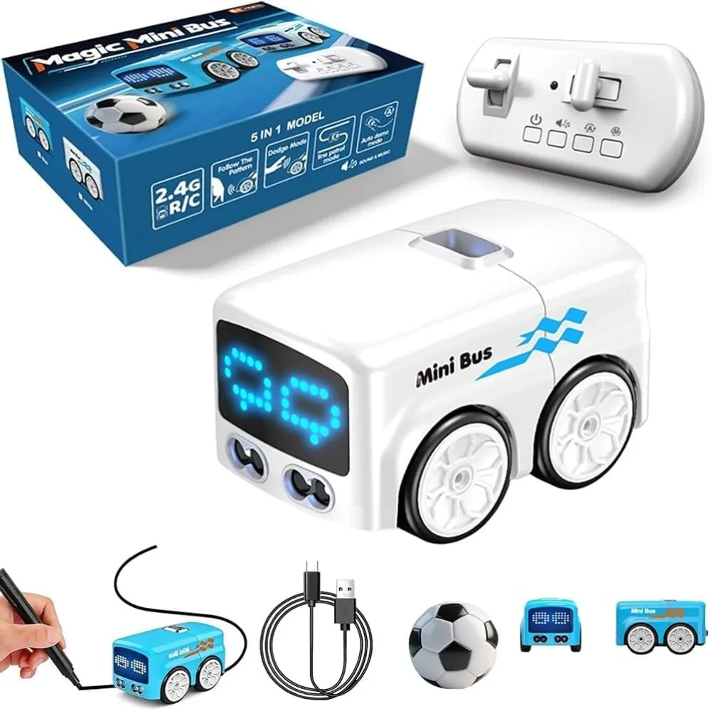 

Радиоуправляемый автомобиль Magic Follows Line с автоматическими выражениями, перезаряжаемый волшебный мини-автобус, игрушка с 4 режимами воспроизведения