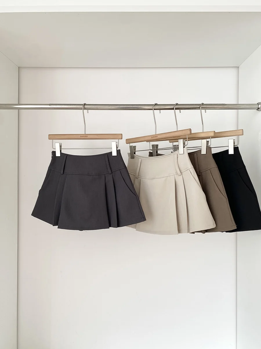 

Bla Low Waist Slimming Anti-Light A-Line Pleated ort Skirt for Women Commute Versatile Skirt Korean Sle Spring Summer