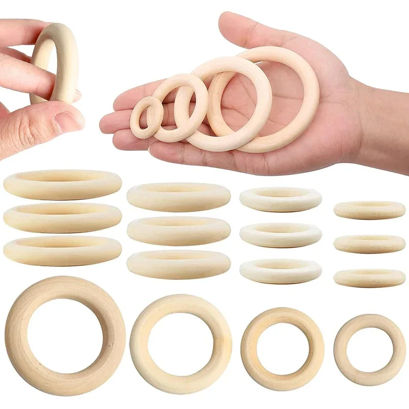 Unfinished Wooden Rings Multiple Sizes Solid Color Natural Wood Circle Rings for DIY Craft Gift Making Decorations Accessories