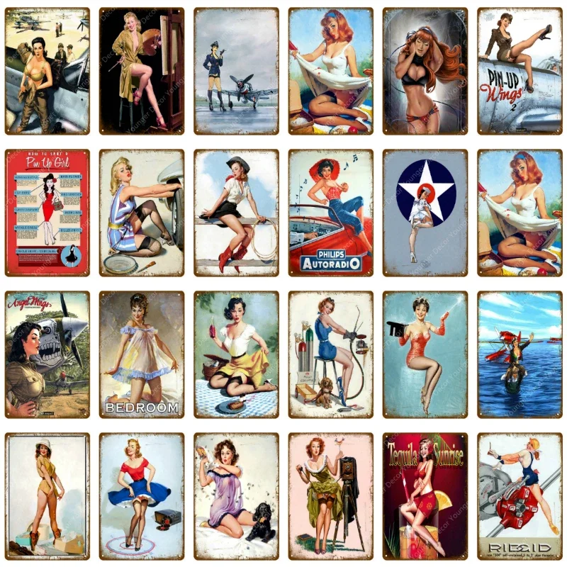 Pin Up Sexy Lady Tin Sign Russia Girl Metal Poster Wall Plaque Festival Decoration Pub Shop Restaurant Home Bedroom Decor YJ231