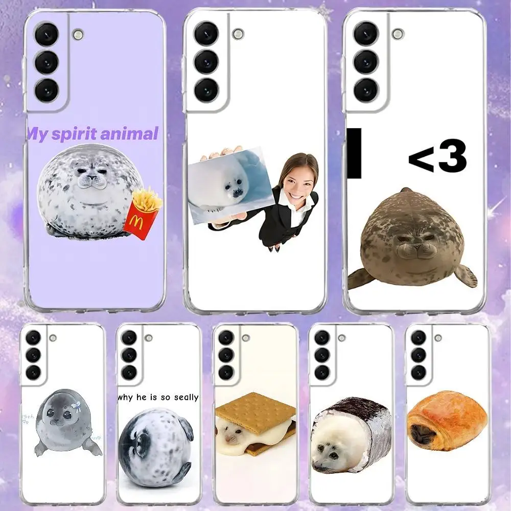 

Seal Funny Cute hunger Phone Case For Samsung S30,25,24,23,21,22,20,10,5G,FE,lite,PIus,Ultra Transparent Cover