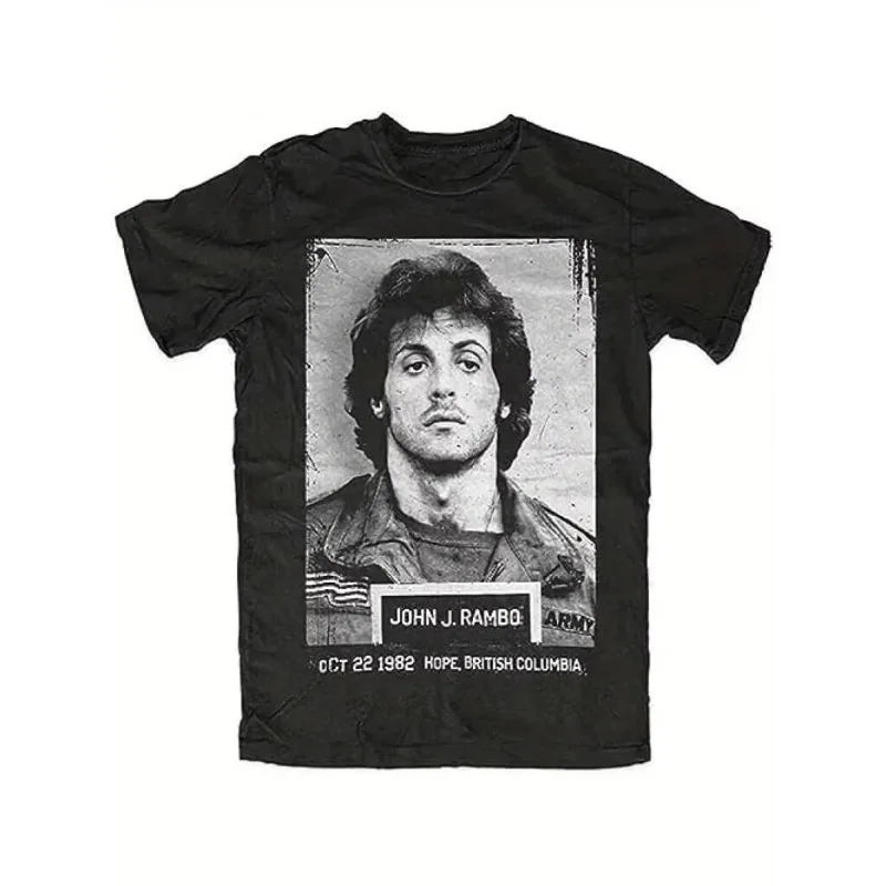 Camiseta informal holgada de estilo urbano retro de verano con temática de John Rambo - Camiseta de algodón con estampado del icónico patrón de la película