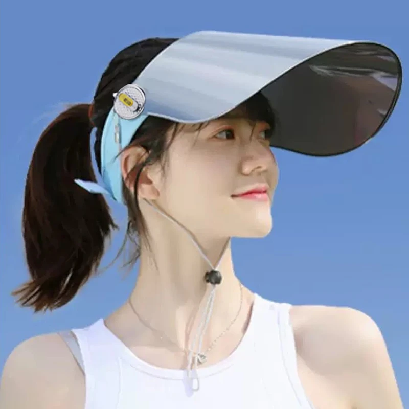 

New Fashion Blue Visors for Women Men Summer Outdoor Sport Travel Hats Full Face UV Protect Empty Top Wide Brim Hats Golf Caps