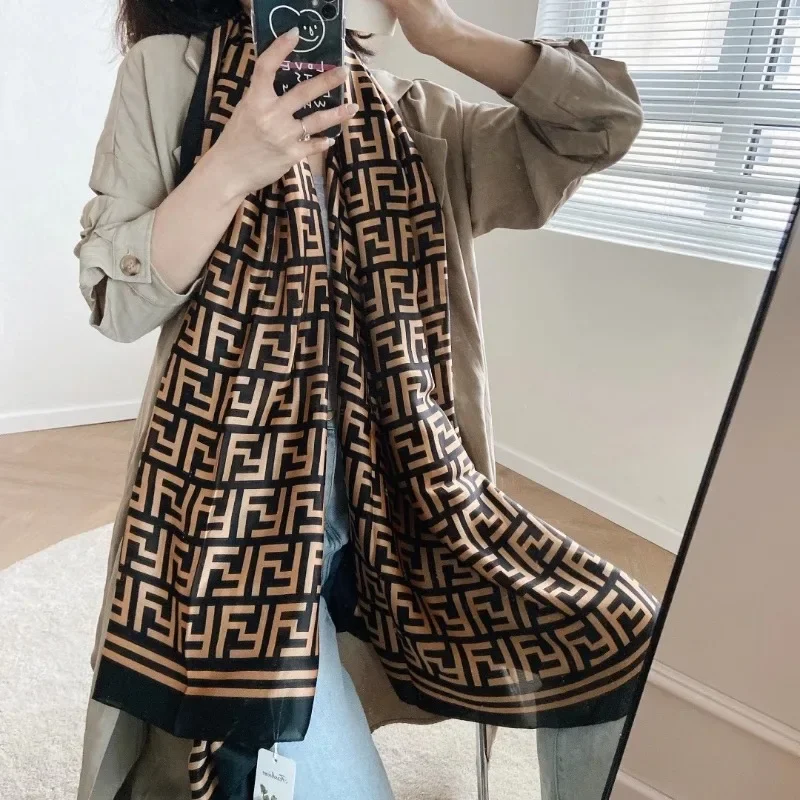 2024 Women 180*90cm Fashion Beautiful Soft Silk Scarves female Lady Shawl Hijab Wrap Foulard Bandanna Muffler Beach Scarf