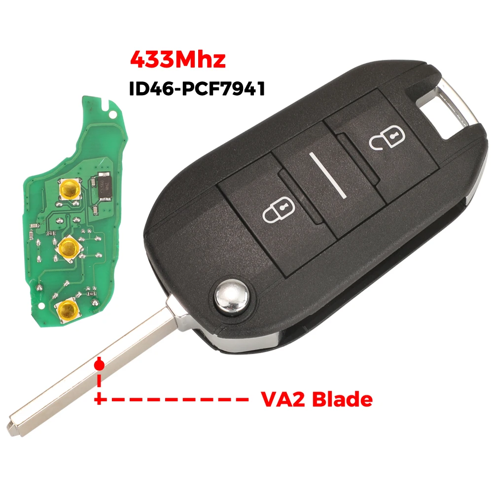 Jingyuqin 433Mhz Fernbedienung Autoschlüssel für Peugeot 208 301 308 508 2008 5008 Hella Passend für Citroen C3 C4 C4L ID46-7941 Chip HU83 VA2 Klinge