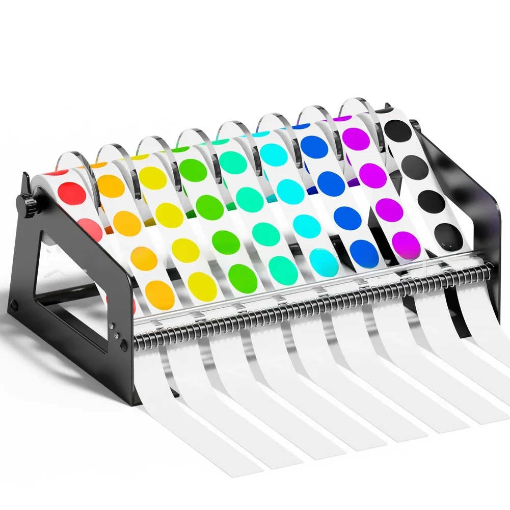 1pc 9 Slot Sticker Organizer Label Holder Metal Storage Rack With Pull To Peel For Home Office Organization
