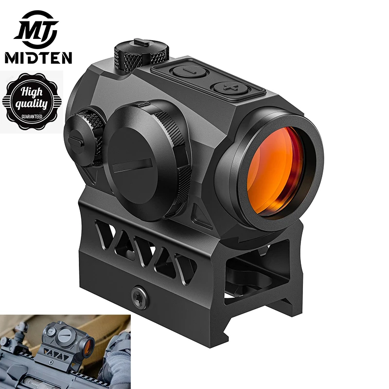 

MidTen JackalHowl Red Dot Sight 1x20mm 2MOA Motion Awake Optics Co-Witness Riser Low-Profile Mount 10 Brightness Button Settings