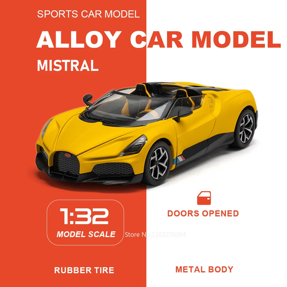 

1:32 Scale MISTRAL P1 GTR Miniature Model Toy Alloy Diecast Car Doors Opened Rubber Tire Sporscar Bookshelf Collection Ornaments