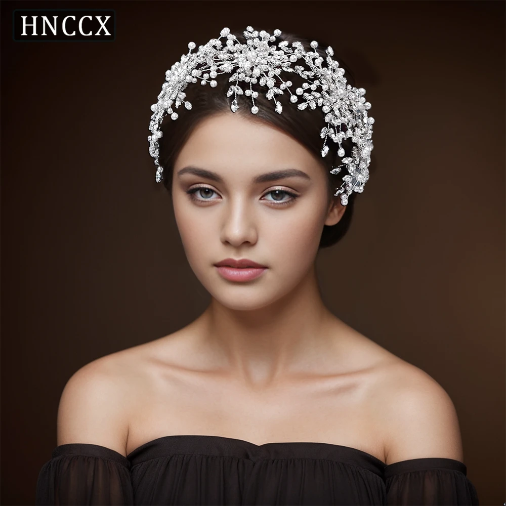 HNCCX Bride Rhinestone Gorgeous Headband Wedding Headpiece for Elegants Woman Handmade Beaded Bride Crown Hair Ornament CP389