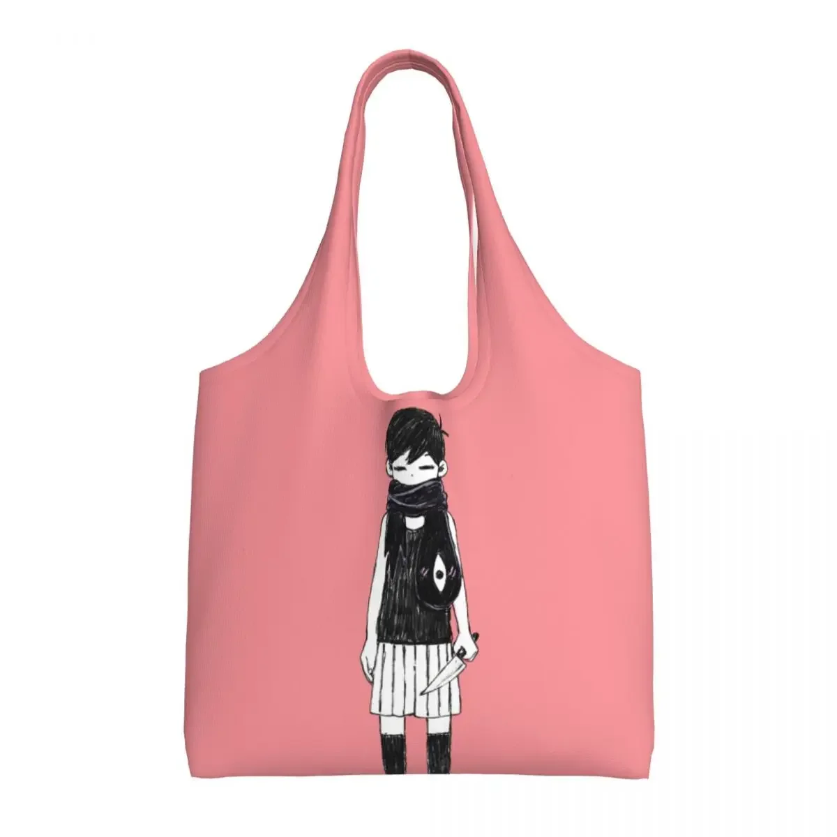

Custom Reusable Omoris Game Anime Shopping Bag Women Shoulder Canvas Tote Bag Washable Horror Adventure Groceries Shopper Bags