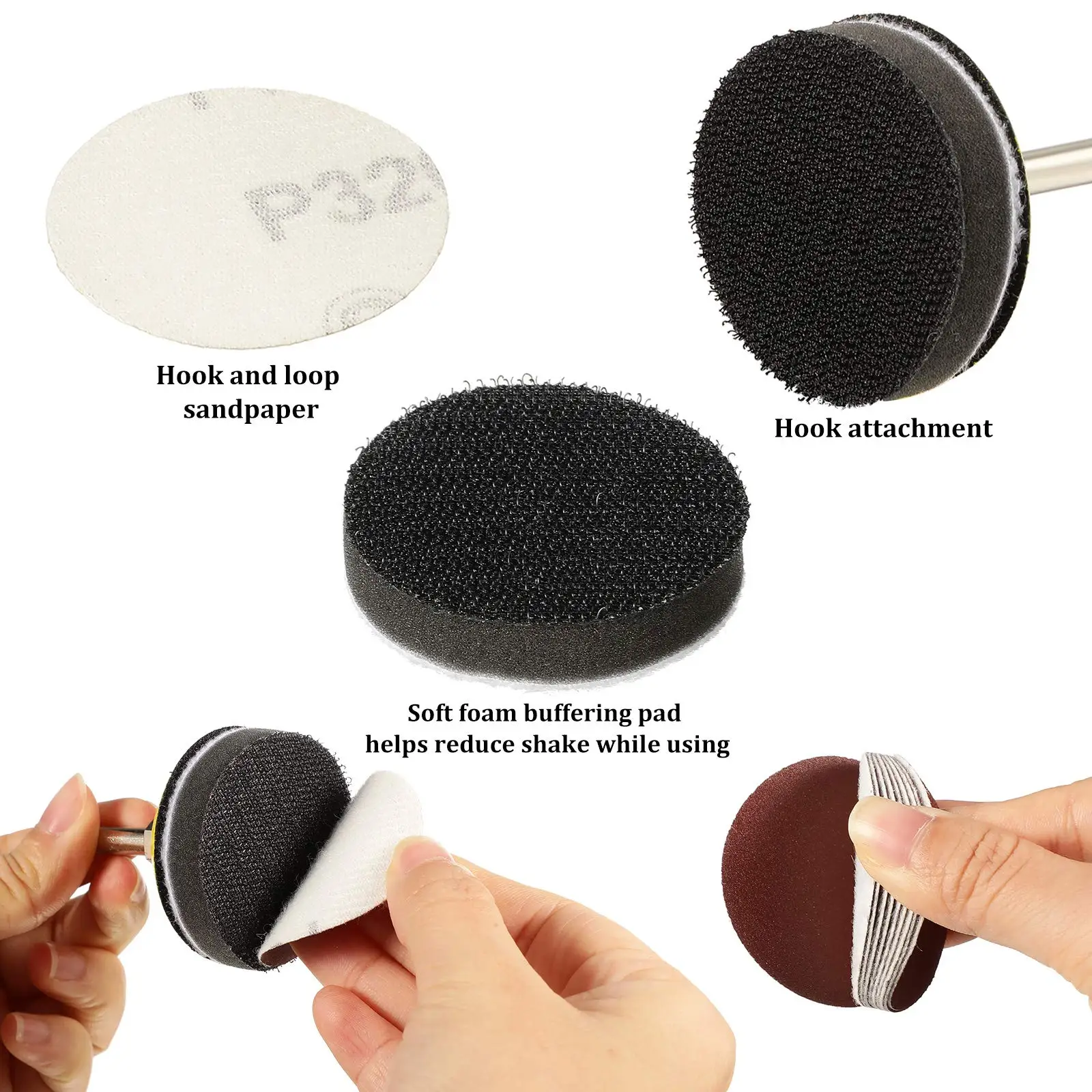 2 Inch Hook and Loop Sandpaper Kit 428 Pcs Assorted Grit 40-3000 with 1/4 Inch Round Shank Backing Pad Soft Foam Buffering Pads