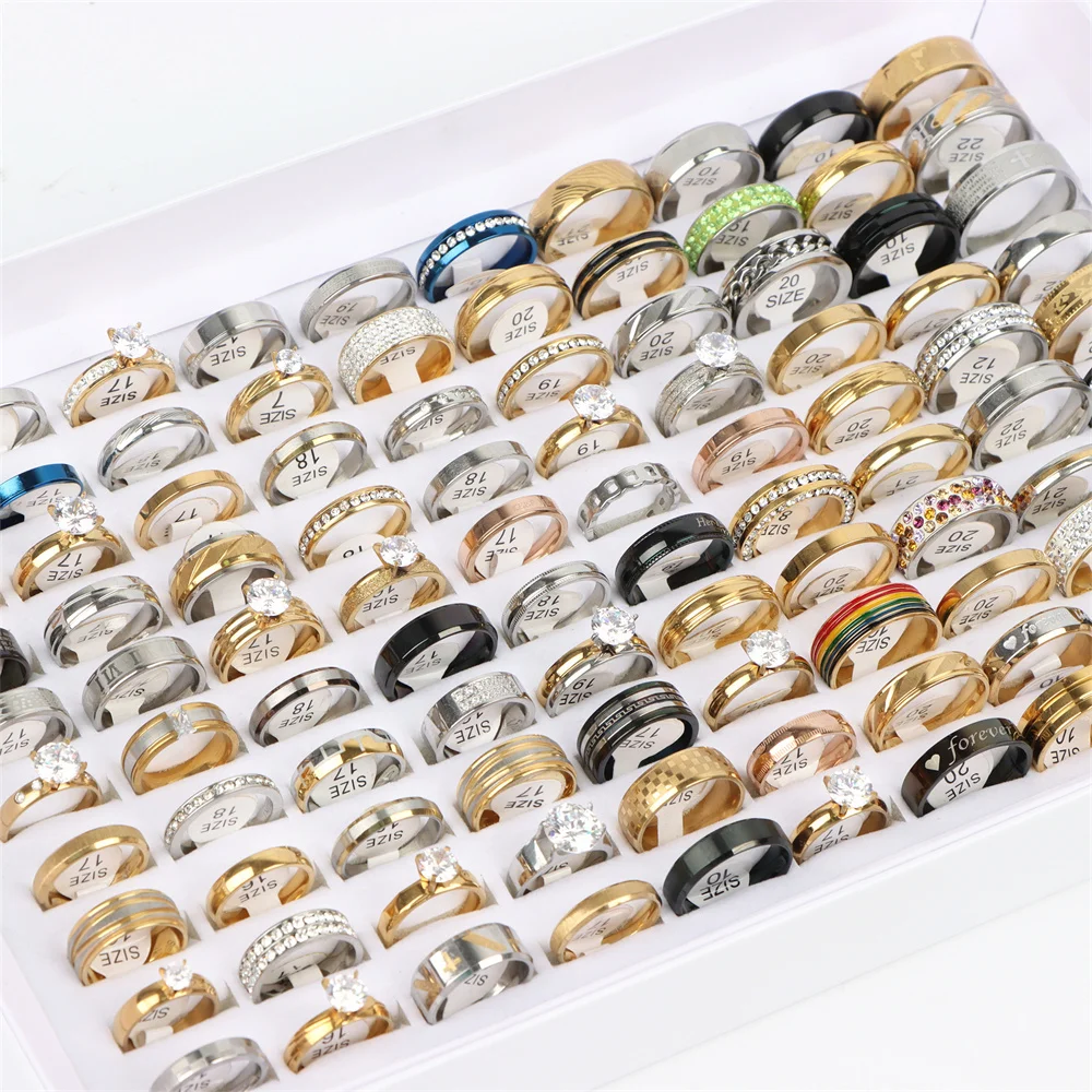 

Wholesale 36Pcs/Lots Stainless Steel Men Women Rings Fashion Crystal Stripe Printing Love Mix Styles Jewelry Accessories Gifts