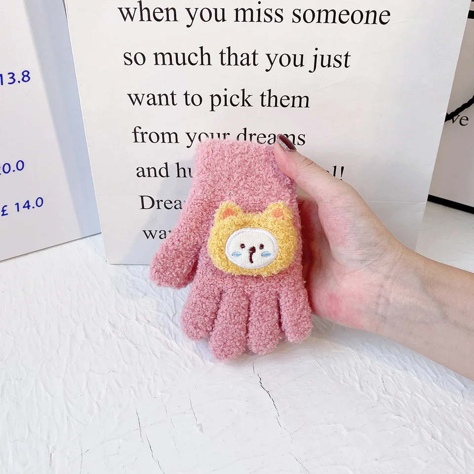 Korean Cartoon Kid\'s Gloves in Winter Warm and Cold All Refers to Children in Kindergarten Boys and Girls Write Five Finger