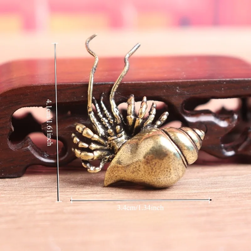 Vintage Brass Hermit Crab Figurine Mini Sea Creature Statue Desktop Ornament Retro Marine Animal Table Decor Collectible Craft