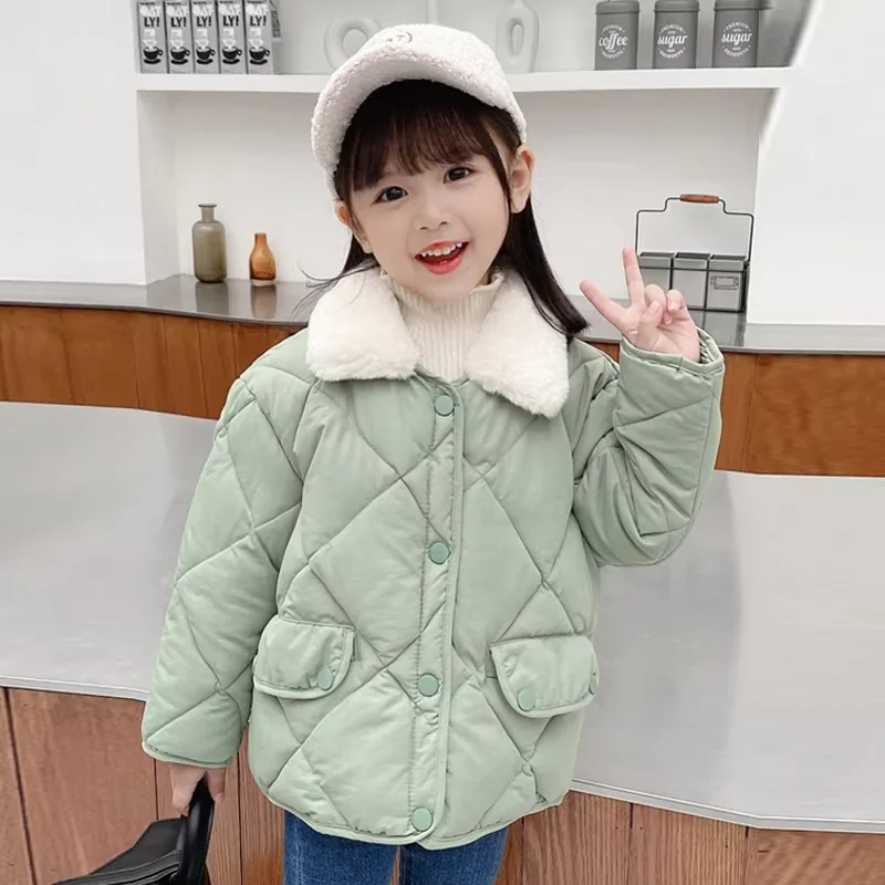 Kids Turndown Collar Coats Boys Girls Winter Warm Parkas Children Autumn Cotton Outer Clothing Baby Lightweight Jackets 2-6Y