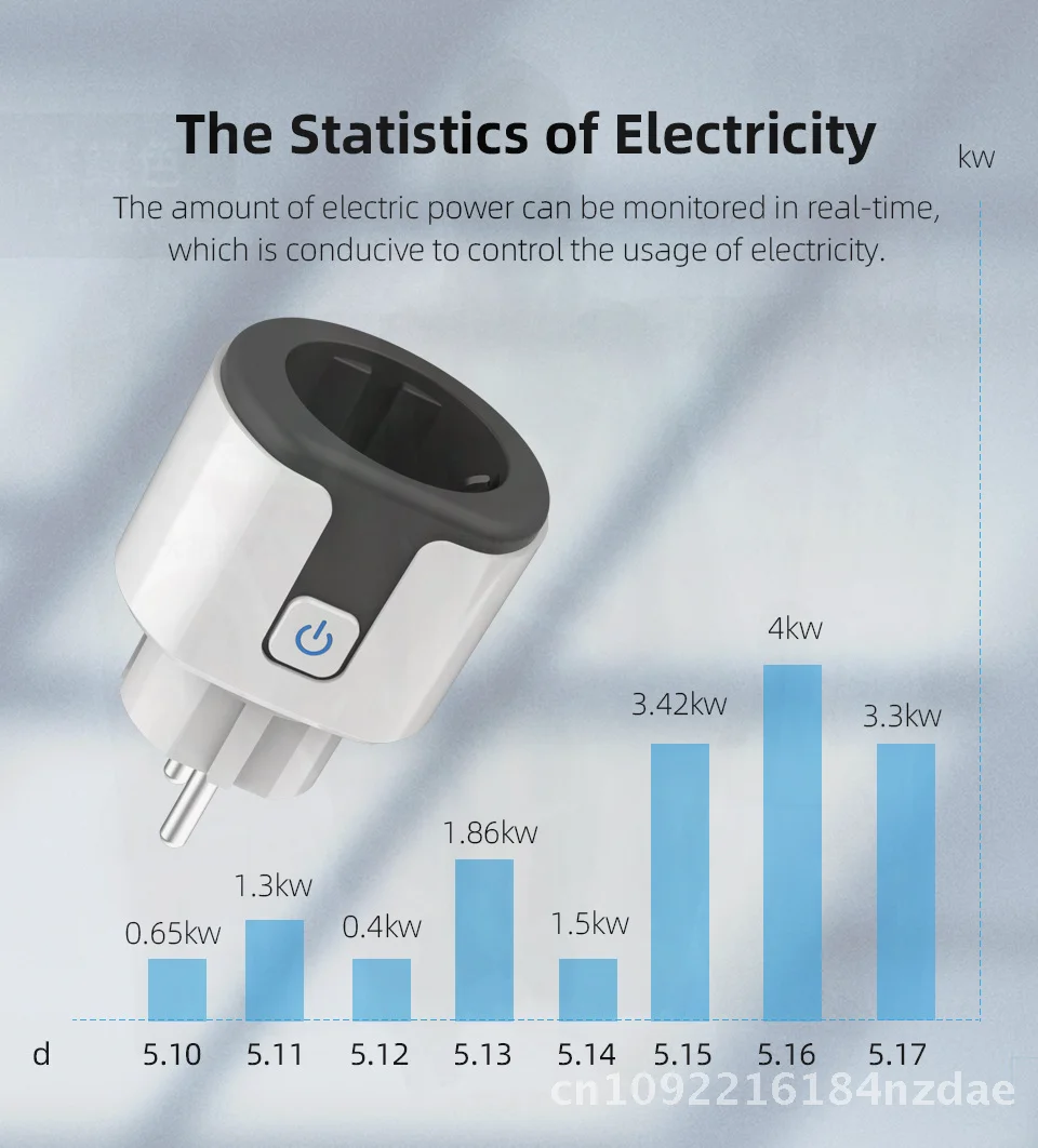 

WiFi Smart Socket European Standard with Electricity Meter Alexa Voice Control Overload Protection Copper Conductive Material