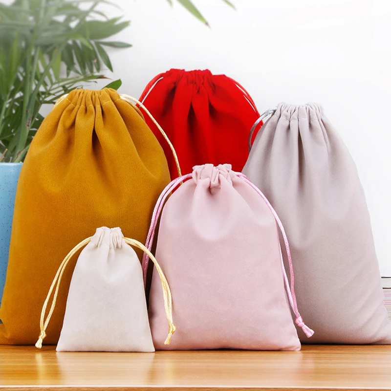 1PC Velvet Drawstring Bags Velour Pouch Jewelry Storage Pouches Christmas Wedding Party Gift Package Portable Candy Bag