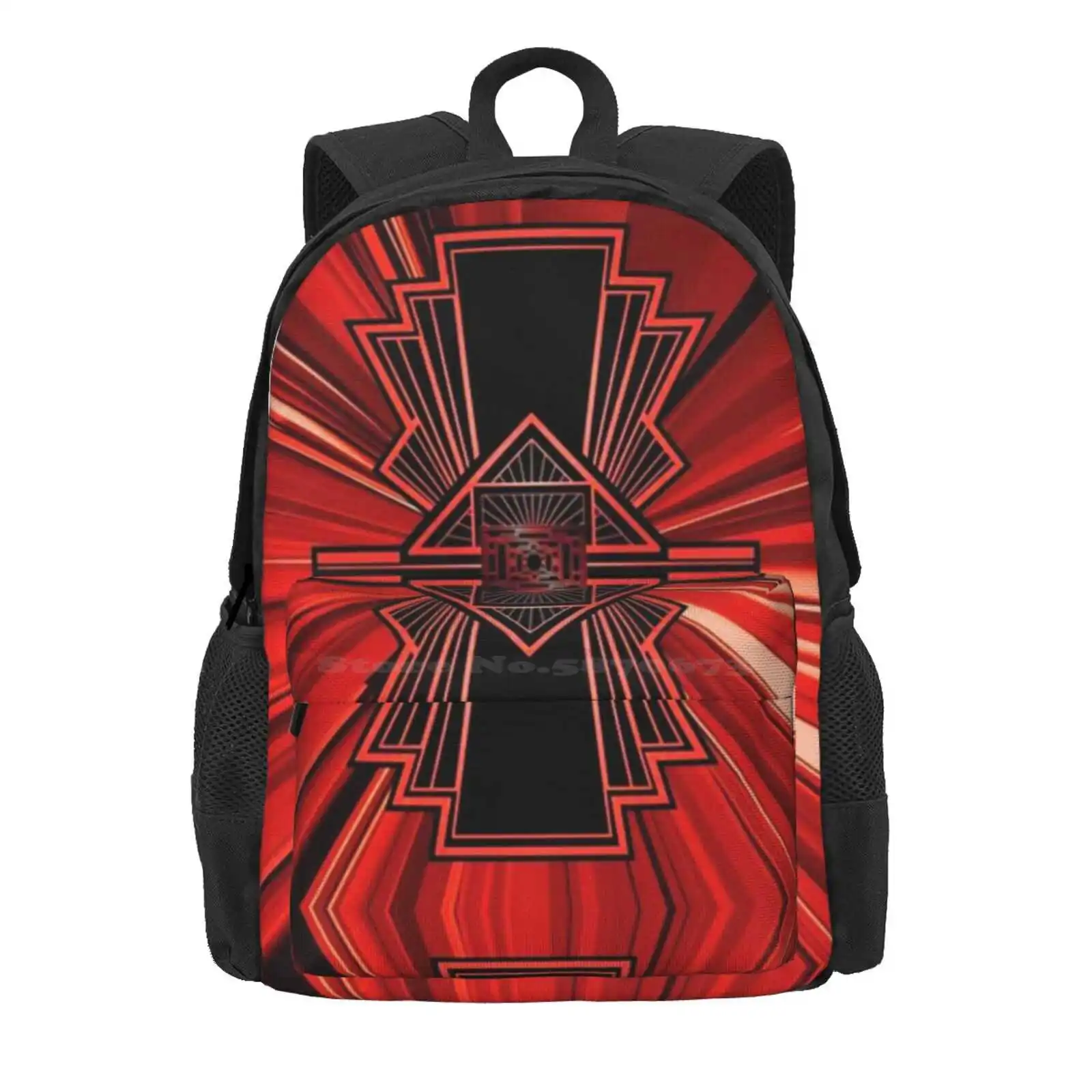 Art Deco Black And Red Geometric Hot Sale Schoolbag Backpack Fashion Bags Shimmer Geometric Design Art Nouveau Mural Black And