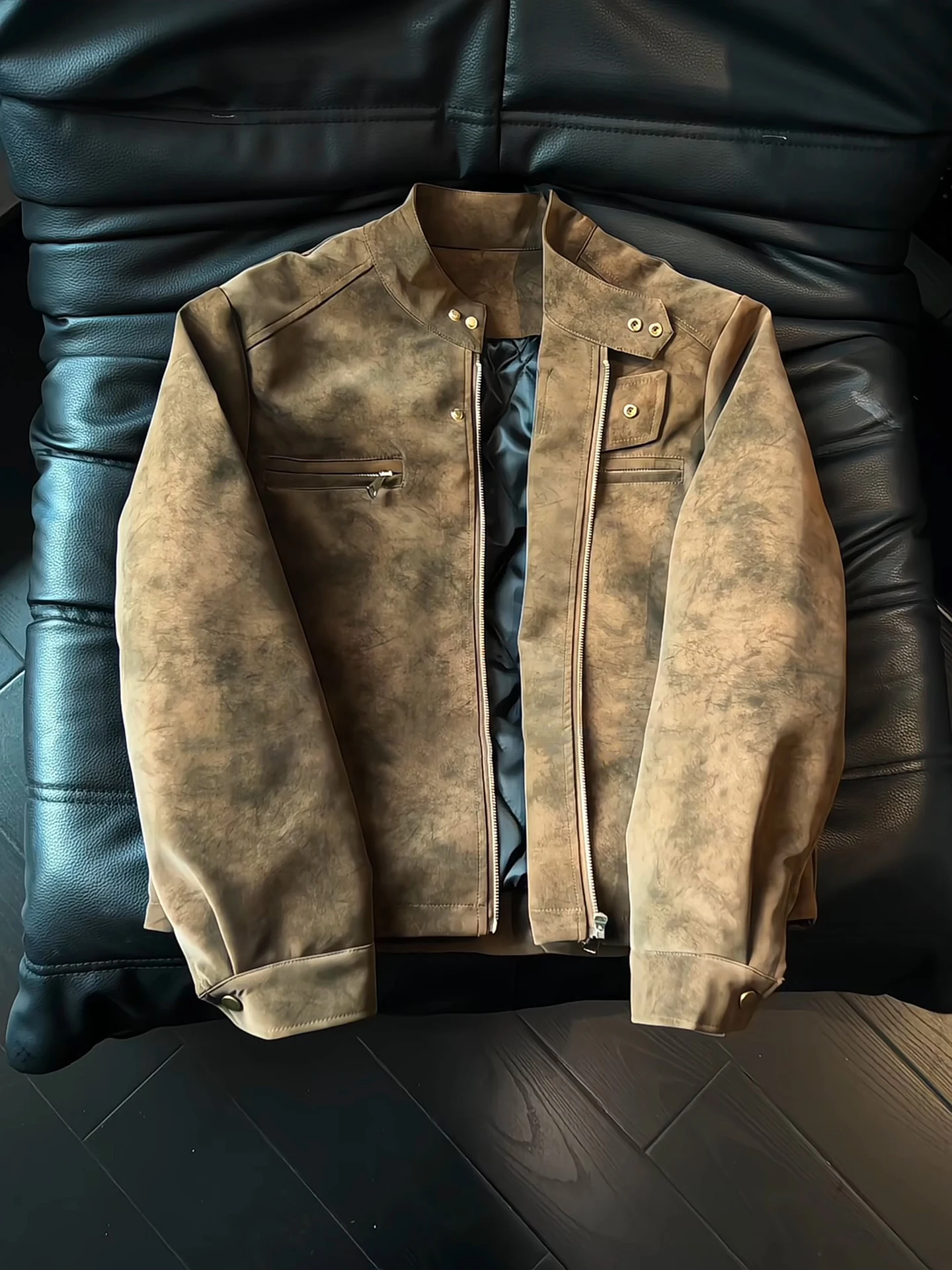 

Men's ort PU Cotton Jaet American Sle Dyeing Cotton Leather Coat Warmth Winter Faion Casual Straight Hemline Zipper