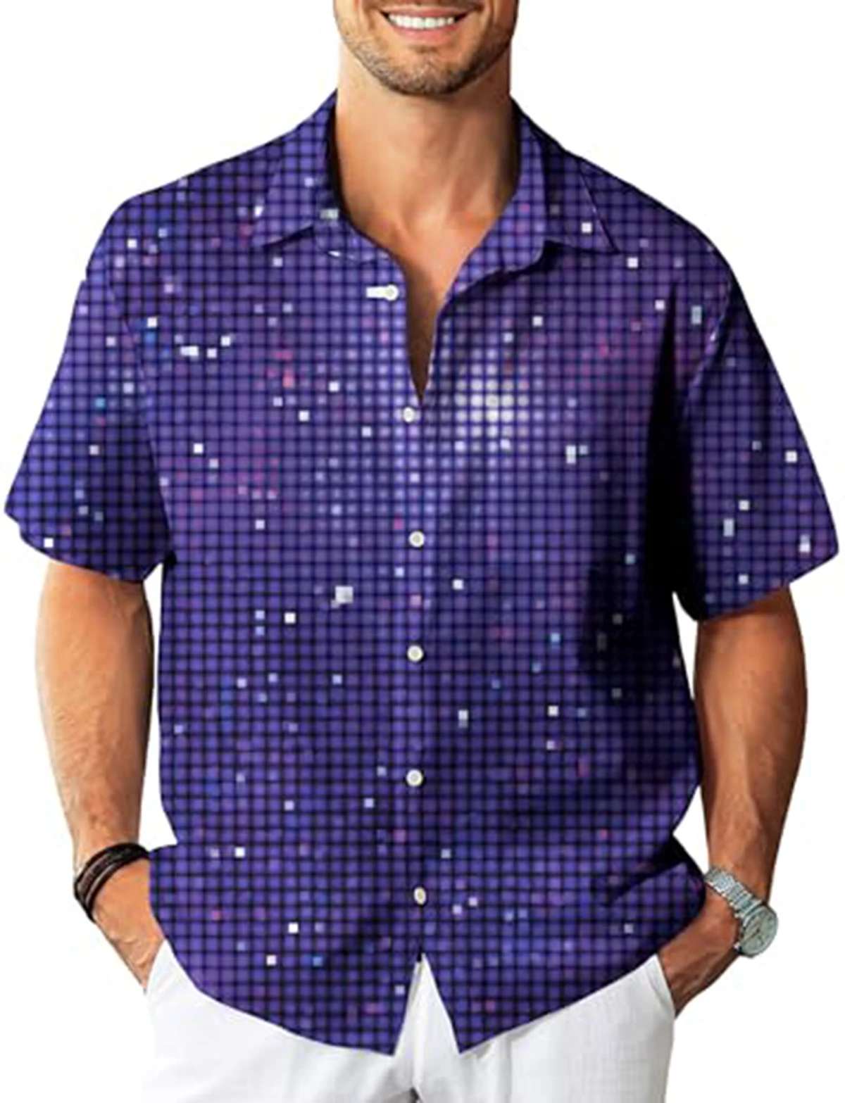 

KYKU Мужская рубашка в стиле диско 70-х годов, винтажные рубашки на пуговицах с коротким рукавом