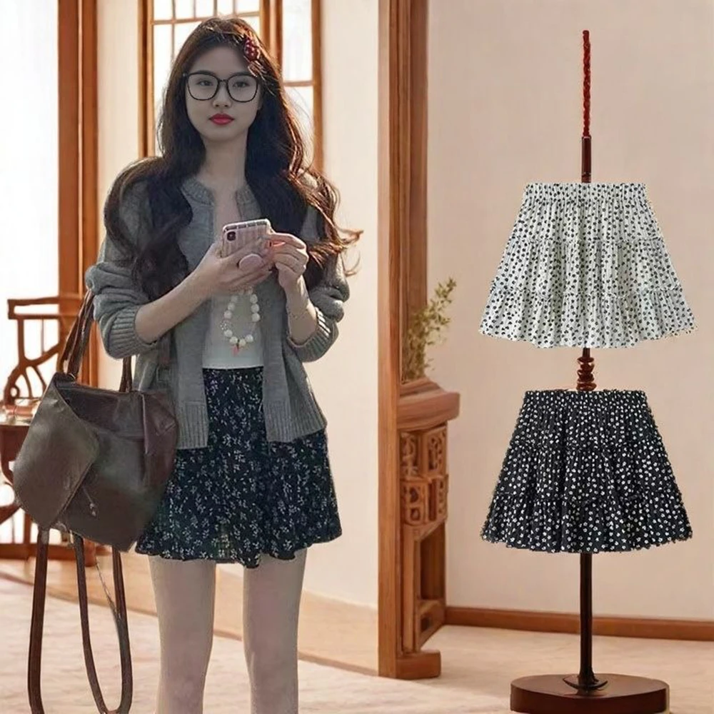 Womens Polka Dot Half Skirts New Style High Waist Temperament Trend Round A-line Skirt Loose Short Skirt Cake Half Skirt