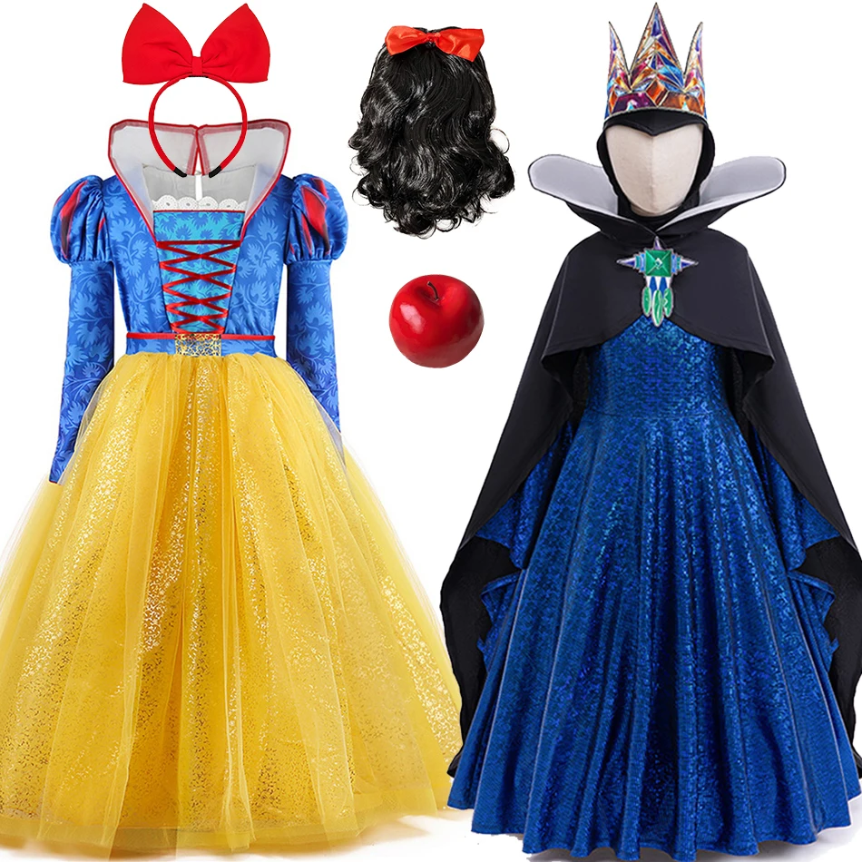 

Костюм Белоснежки для косплея, тематическое платье принцессы на Хэллоуин, карнавальное платье для девочек на день рождения, детский костюм Злой Королевы для выступлений