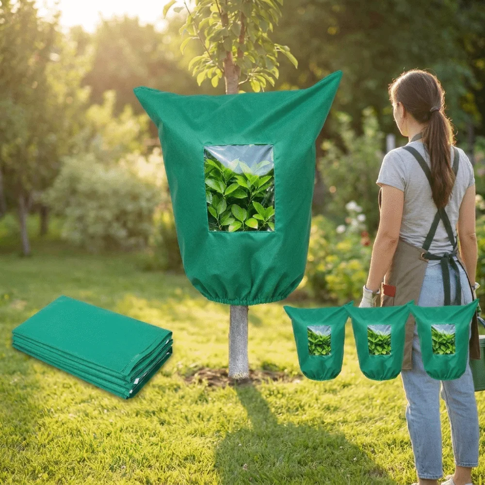 Non‑woven Plant Frost Protection Cover View Window Anti-Frost Freeze Protection Cover with Zipper Drawstring Breathable