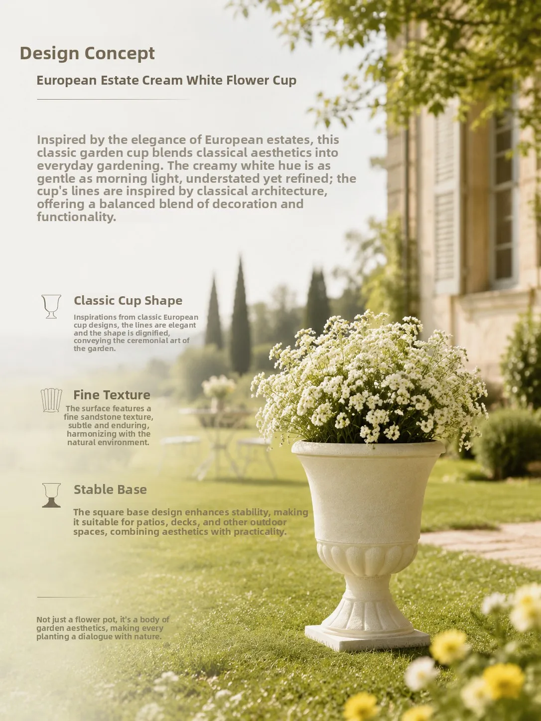 Outdoor Garden Villa Decorative Durable Relief Flower Pot round Mouth Plant Pots for Balcony And Courtyard Handmade Greenery