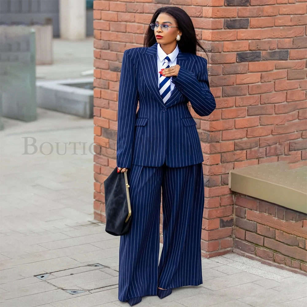 Tailor-Made Stripe Women's Suits Fashion Business One-Button Lightweight 2 Piece Jacket Pants Outfits Elegant Blazer