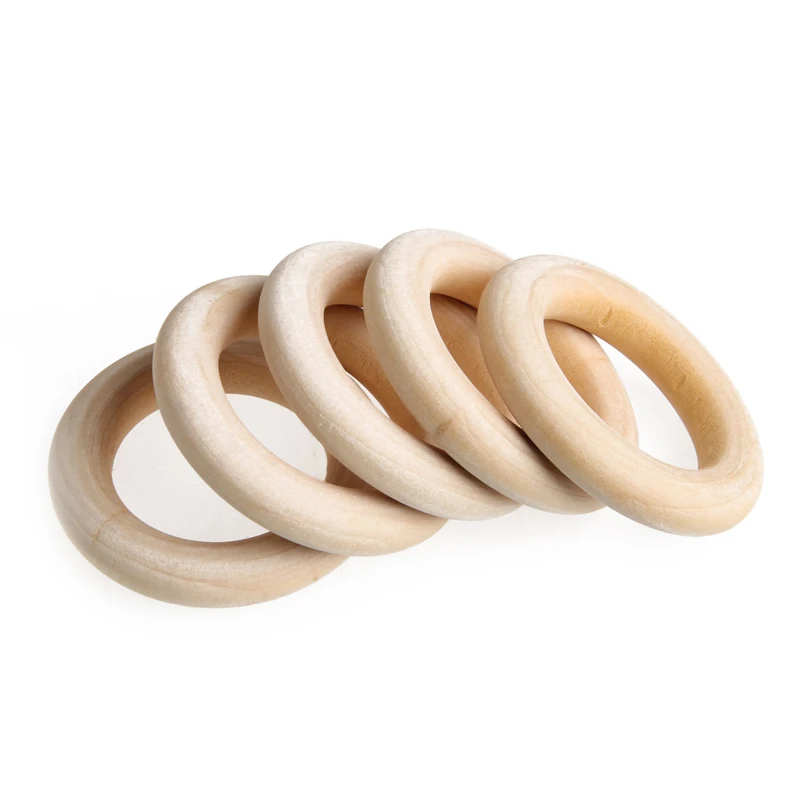 

5 Pcs Crafts DIY Baby Teething Natural Wooden Rings Necklace Bracelet 55mm for Craft Unfinished Wood Ring Circle Rings