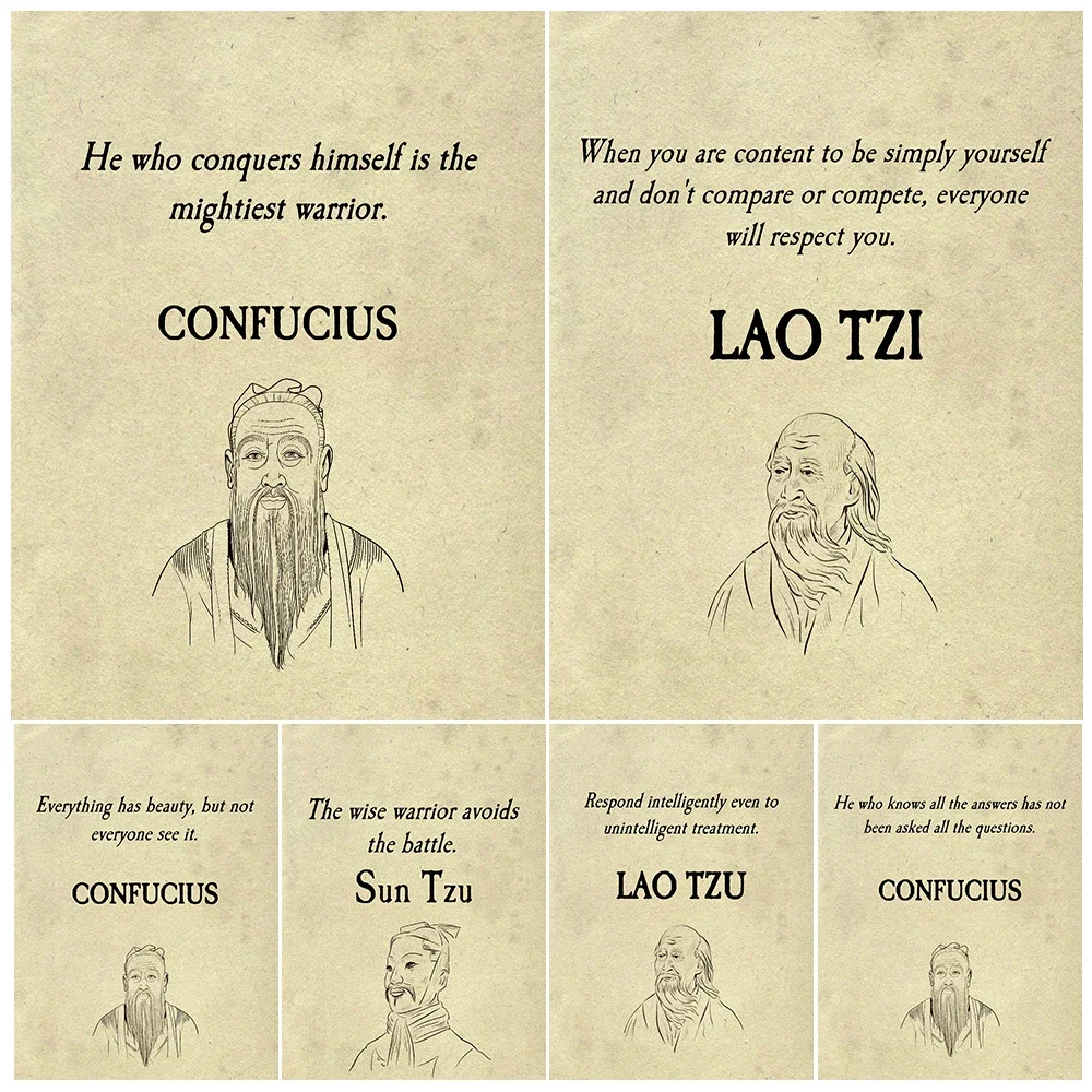 Lao Tzi,Confucius,Sun Tzu Famous Quotations Vintage Wall Art Canvas Print Famous Thinkers Proverbs Art Poster Print Home Decor