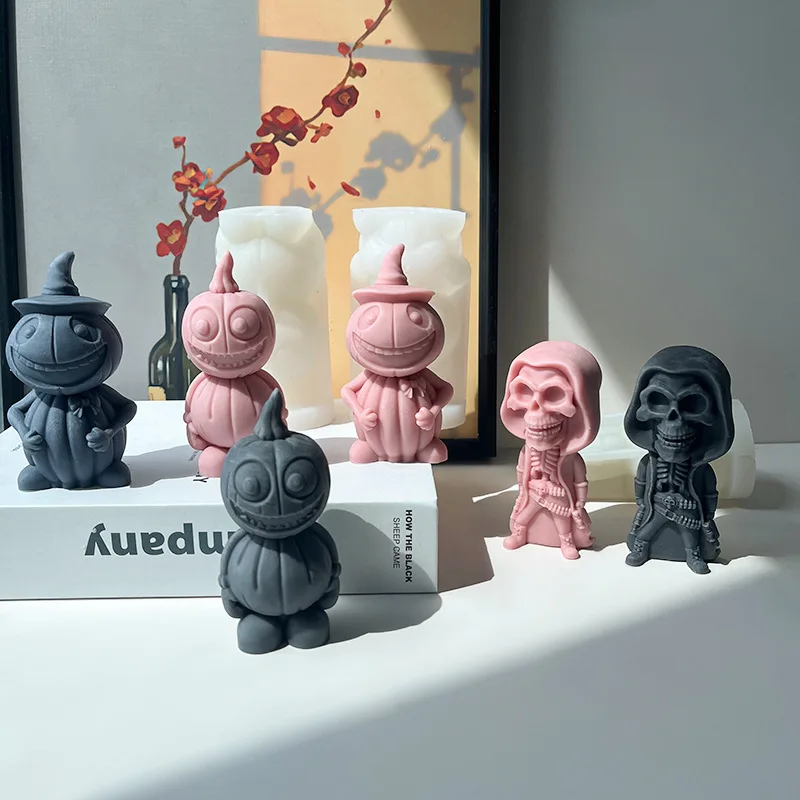 

Halloween Pumpkin Candle Ornament Silicone Mold DIY Aromatherapy Plaster Skull Decorative Mould for Spooky Party Decor