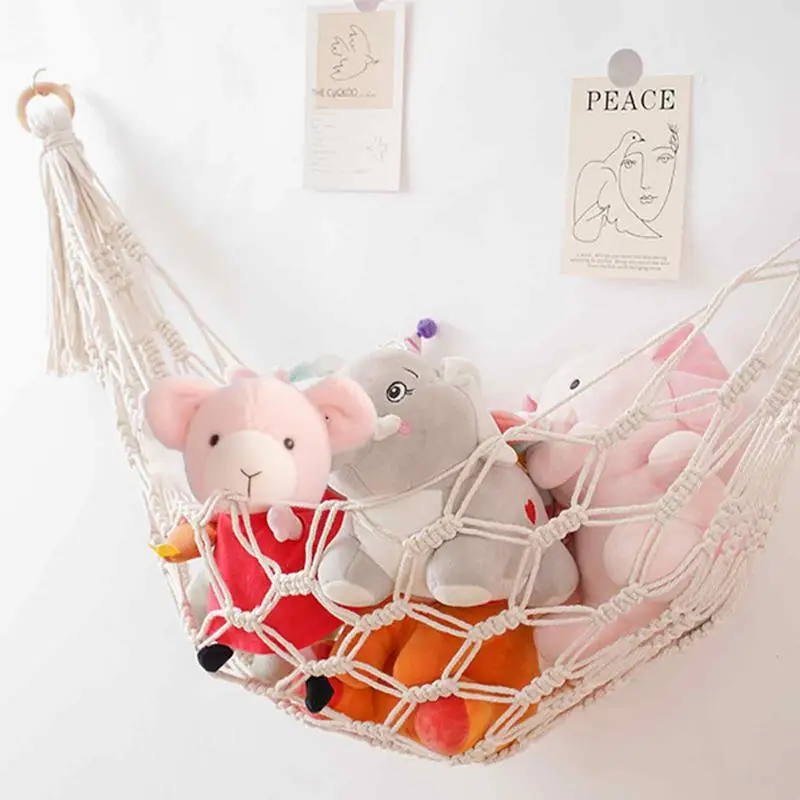 Macrame Hammock Net Toys Storage Boho Decor Children Room Toys Stuffed Animals Toys Hammock Net Organize Bohemia Storage Holder image 2