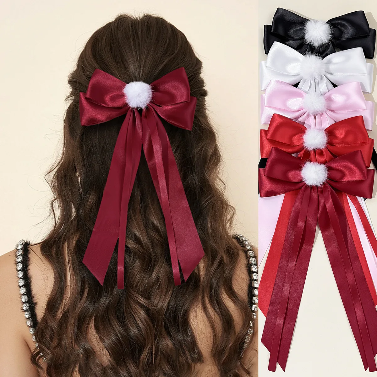 30 шт., заколки для волос с бантом из атласной ленты, 6-дюймовые длинные заколки с помпонами и кисточками для женщин и девочек, оптовая упаковка, аксессуары для головных уборов