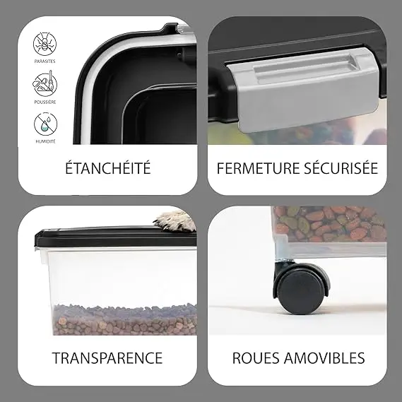 حاوية طعام للحيوانات الأليفة بسعة كبيرة لتخزين أغذية الحيوانات الأليفة مع عجلات وأطباق ومغذية للكلاب والقطط في الأماكن المغلقة #4