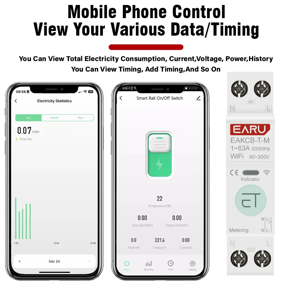Zigbee TUYA WiFi Smart Circuit Breaker Over Current Under Voltage Protection Power Metering 1-63A Wireless Remote Control Switch
