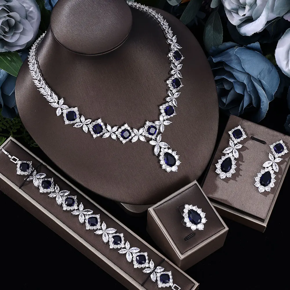 

2024 White Crystal Prom Wedding Jewelry Set Women's Accessories Flower Tassel Necklace Earrings Bridal Jewelry Set