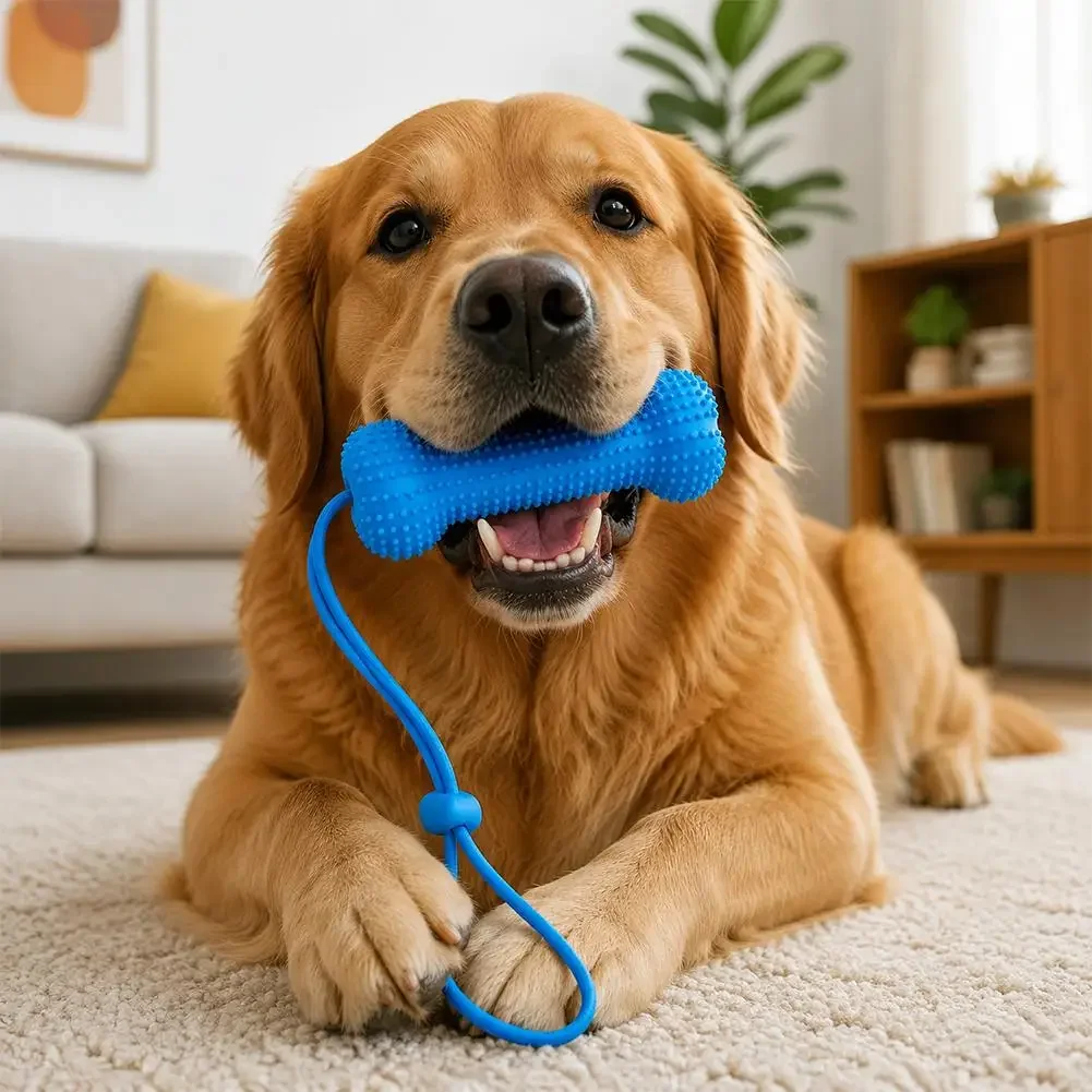 Haustier-Zahnpflege-Kauspielzeug 2-in-1 Kau- und Reinigungsknochen-Zahnbürste mit Verstellbarem Zugseil Hundespielzeug zur Tiefen Plaque- und Zahnsteinreinigung – Detail 6