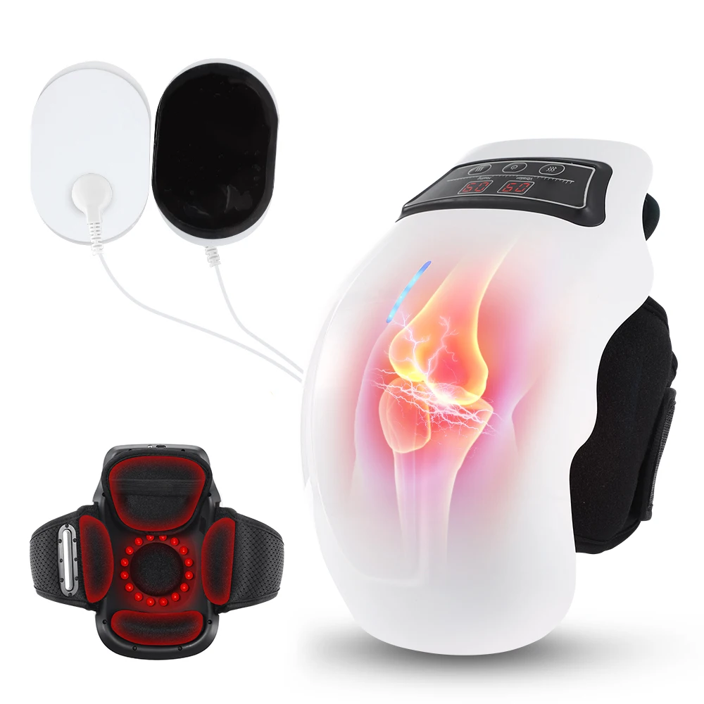 Rechargeable Electric Knee Massage Machine Red Light Heating Vibration Joint Pain Relief Massager with Electrodes Pads