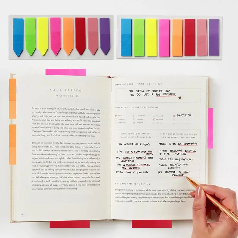 Schede per libri Schede per segnapagina a 8 colori Schede per indice adesive colorate Adesivi per schede indice fluorescenti trasparenti per notebook