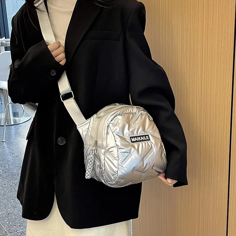 

New Down Shell Bag, Diamond Shoulder Messenger Bag, Space Cotton Clothes Backpack, Fashionable Going Out Bag.