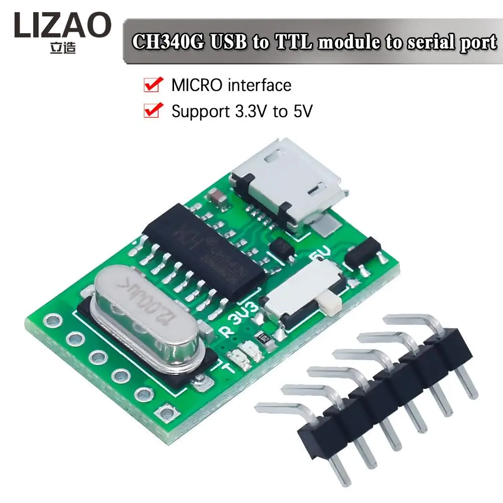 1Pcs USB to TTL converter Micro UART module CH340G CH340 3.3V 5V switch for downloader pro mini