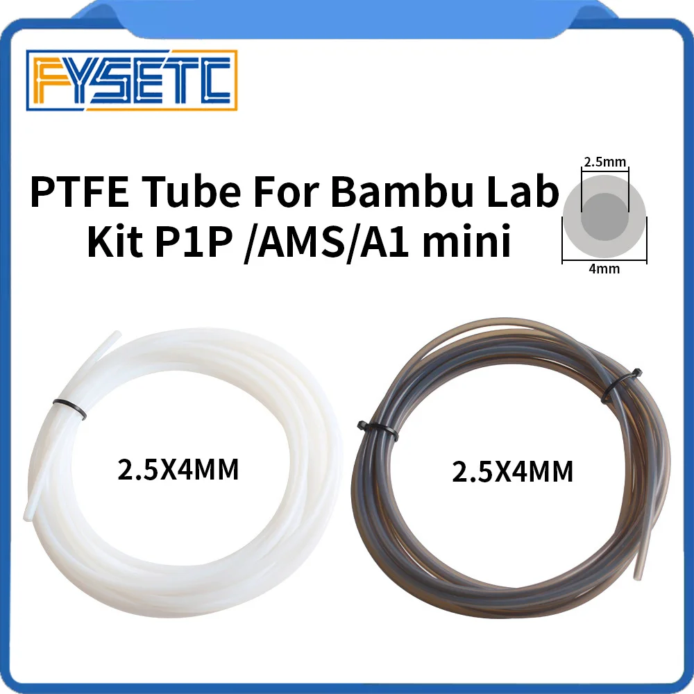 For Bambu Lab P1P AMS A1 mini 3D Printer White and Grey PTFE Tube Teflonto Pipe Bowden Extruder 1.75mm ID2.5mm OD4mm for Bambu