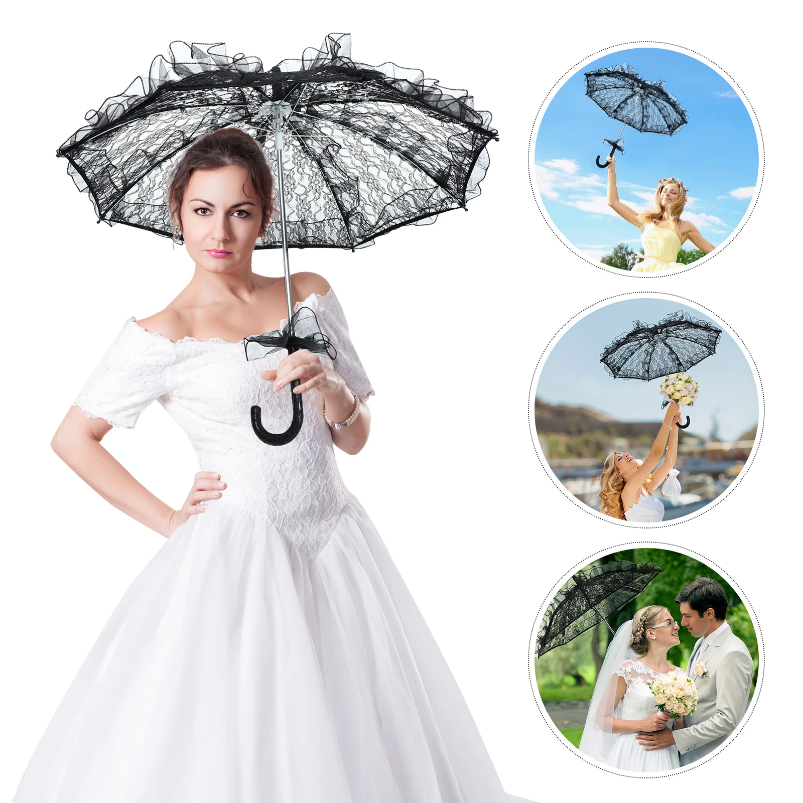 

1pc Wedding Lace Umbrella Elegant Black Bridal Decorative Photo Prop Vintage Tea Party Dress Up Lace Umbrella